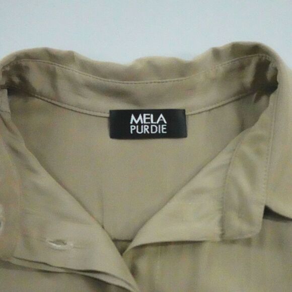 MELA PURDIE Technical Polyester Shirt Women XXS Khaki Button-Up Pocket Australia - Picture 2 of 15